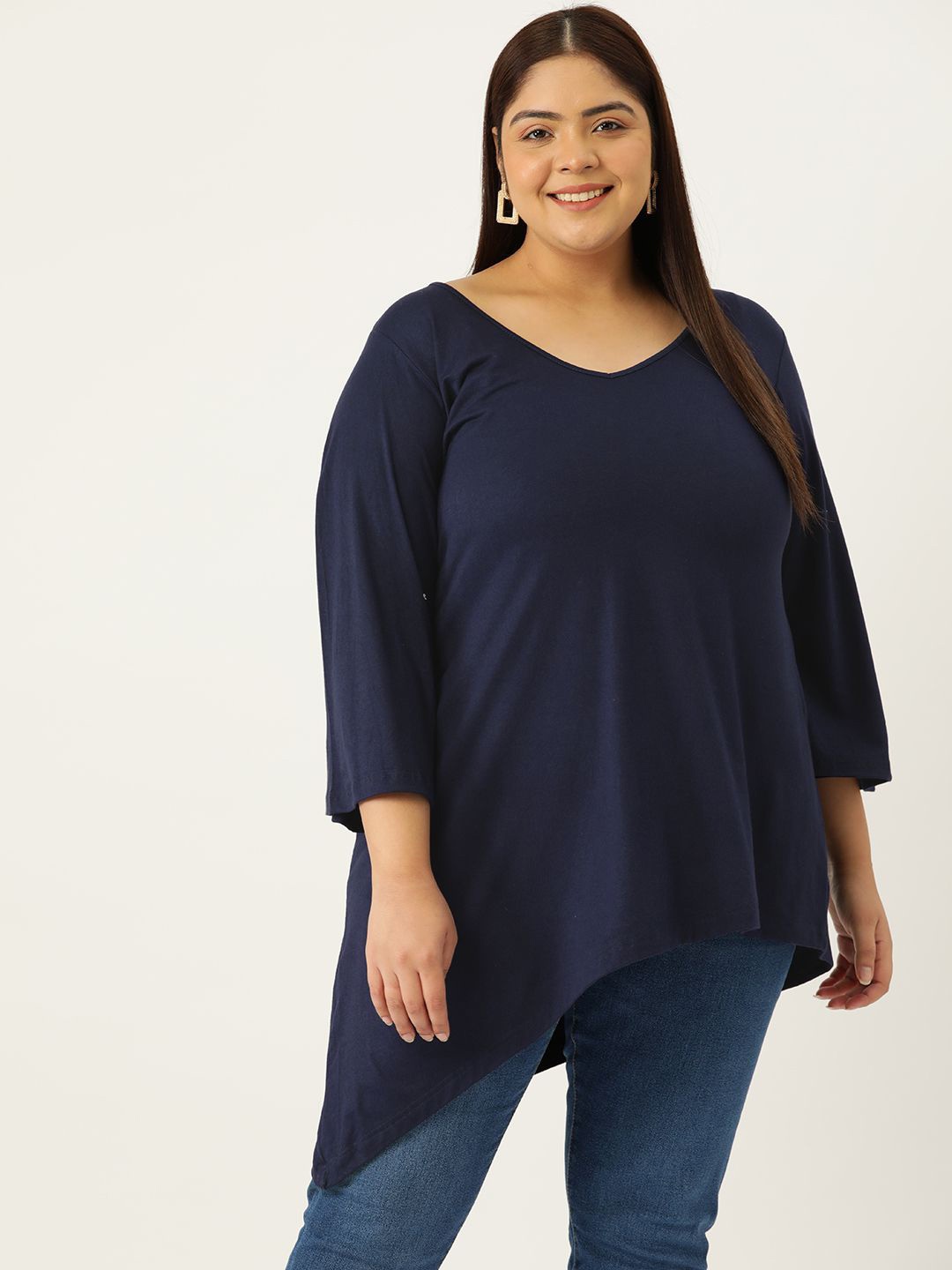 

theRebelinme Women Longline Plus Size Top, Navy blue