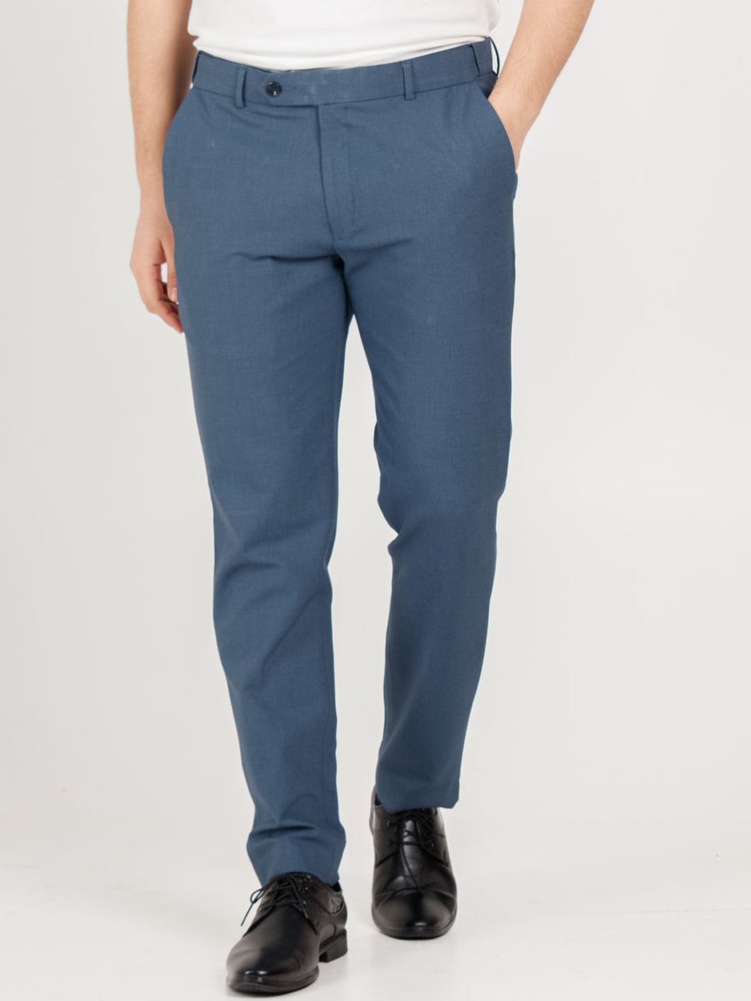 

Muffynn Men Cotton Relaxed Straight Fit Easy Wash Formal Trousers, Blue
