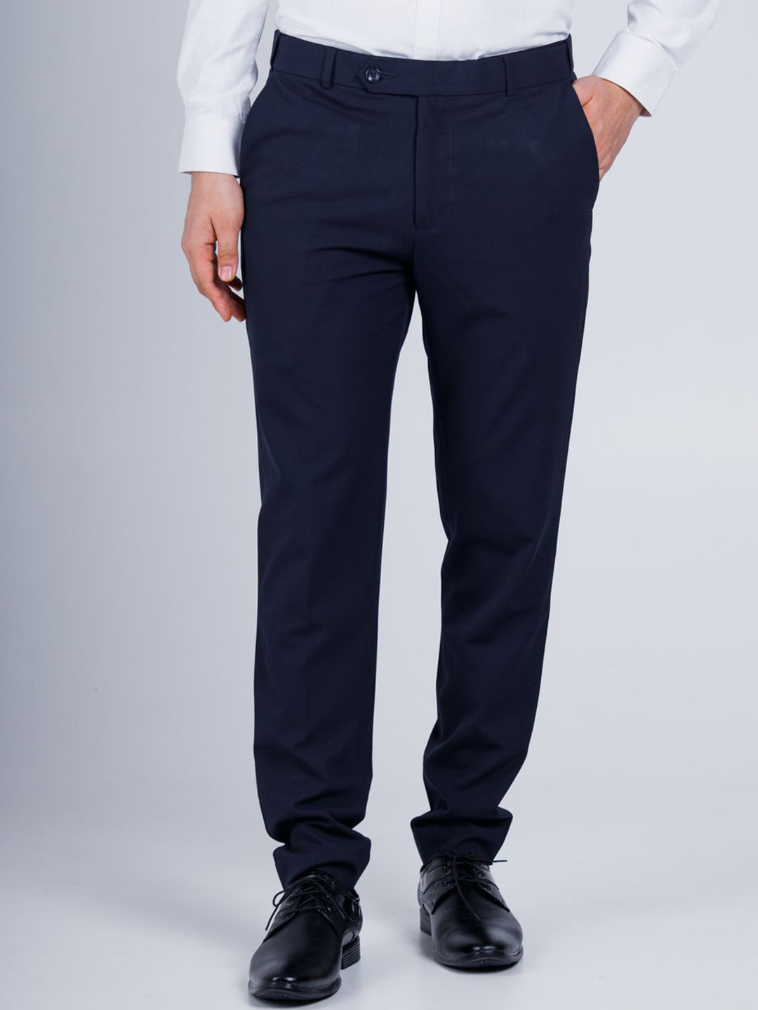 

Muffynn Men Relaxed Straight Fit Mid-Rise Formal Trousers, Blue