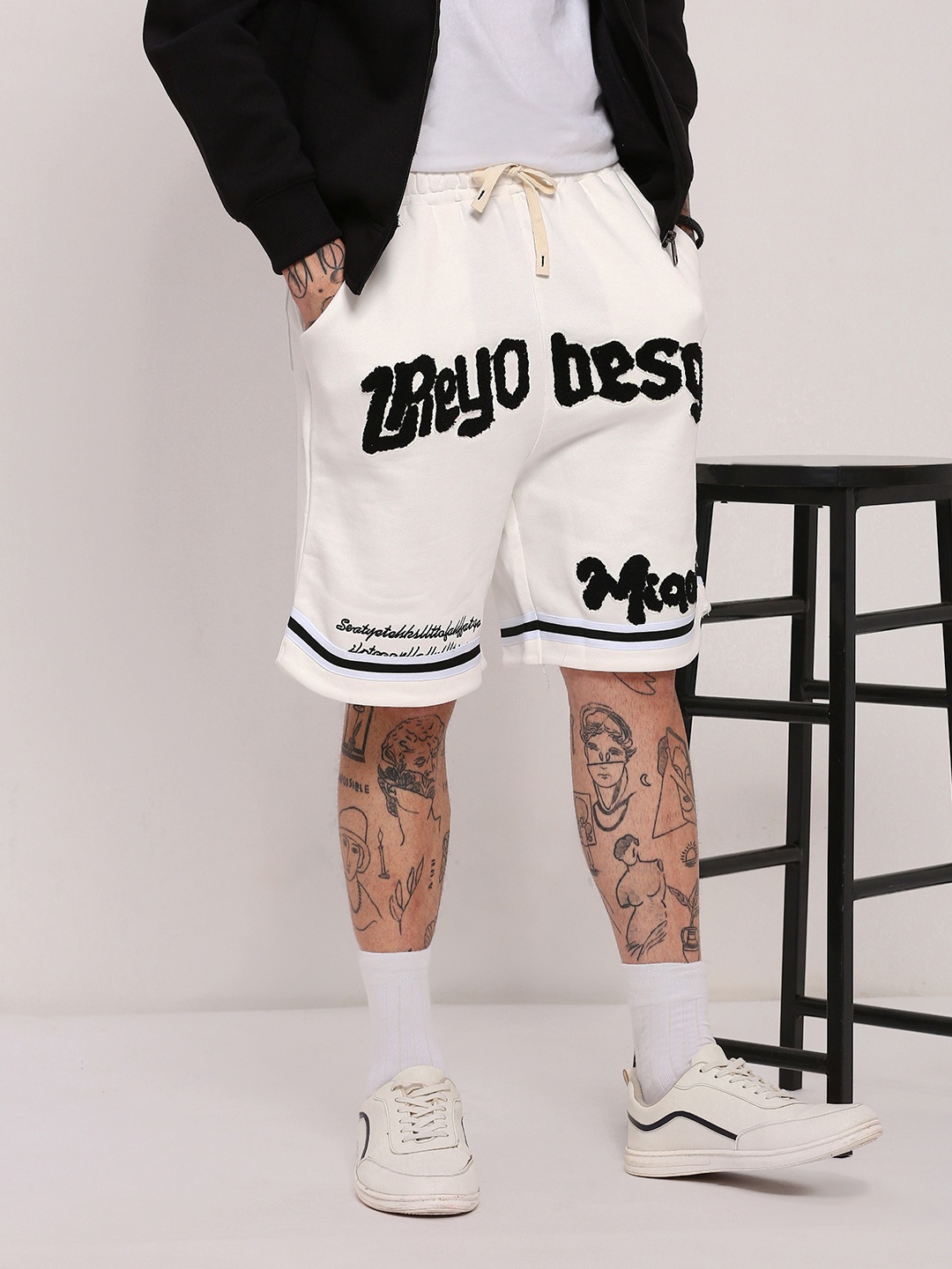 

SHOWOFF Men Relaxed Fit Typography Embroidered Cotton Shorts, White
