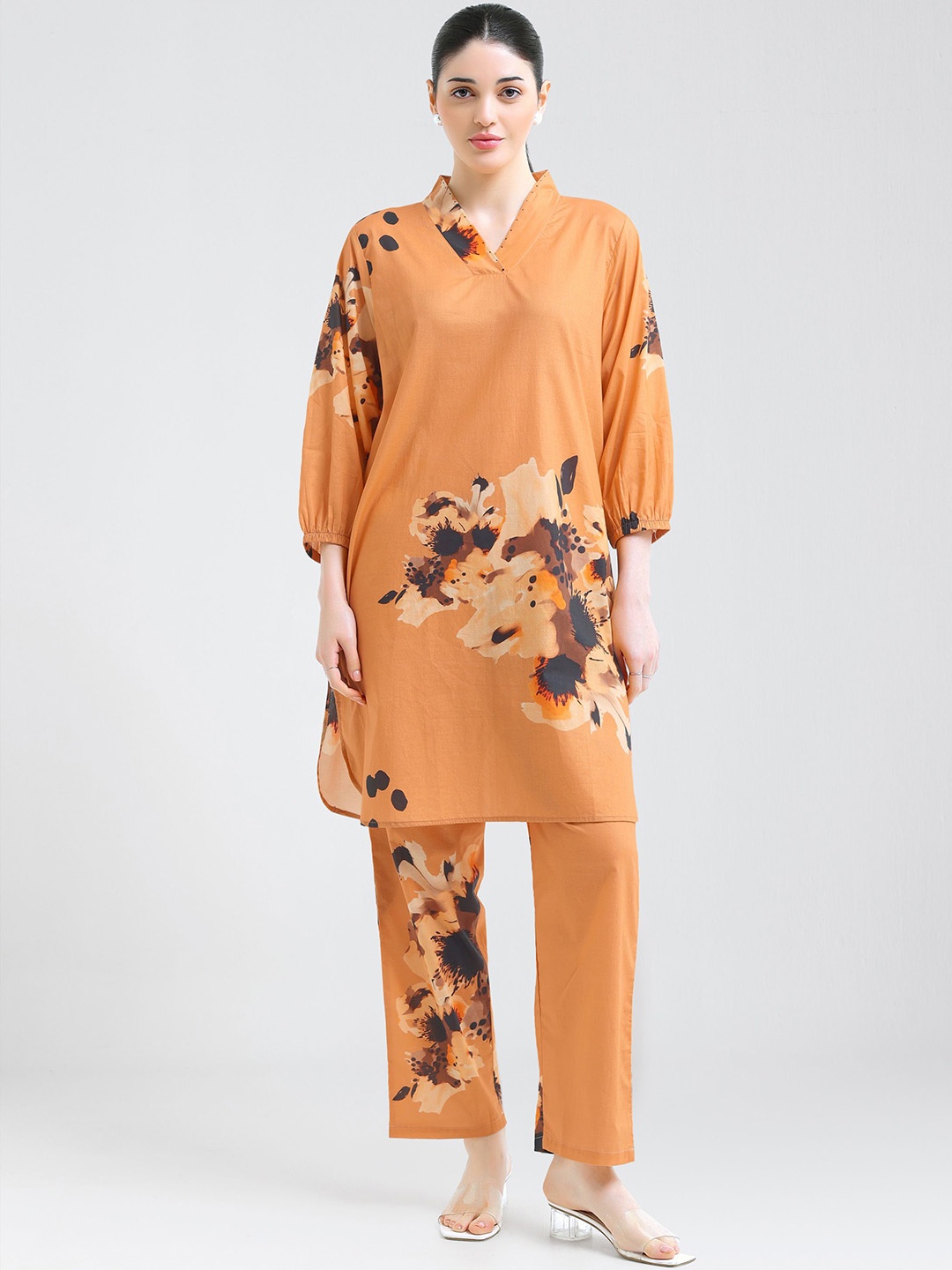 

I like me Women Printed Pure Cotton Night suit, Orange