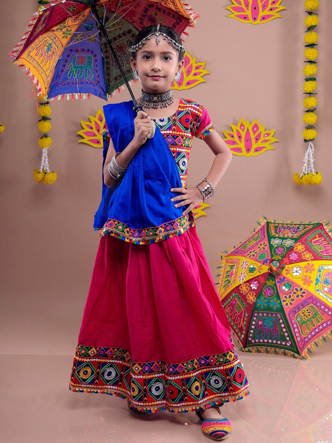 

BANJARA INDIA Girls Embroidere Ready to Wear Cotton Lehenga & Blouse With Dupatta, Pink