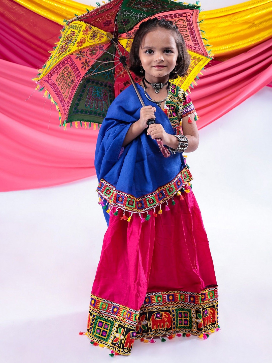 

BANJARA INDIA Girls Embroidered Ready to Wear Cotton Lehenga & Blouse With Dupatta, Pink