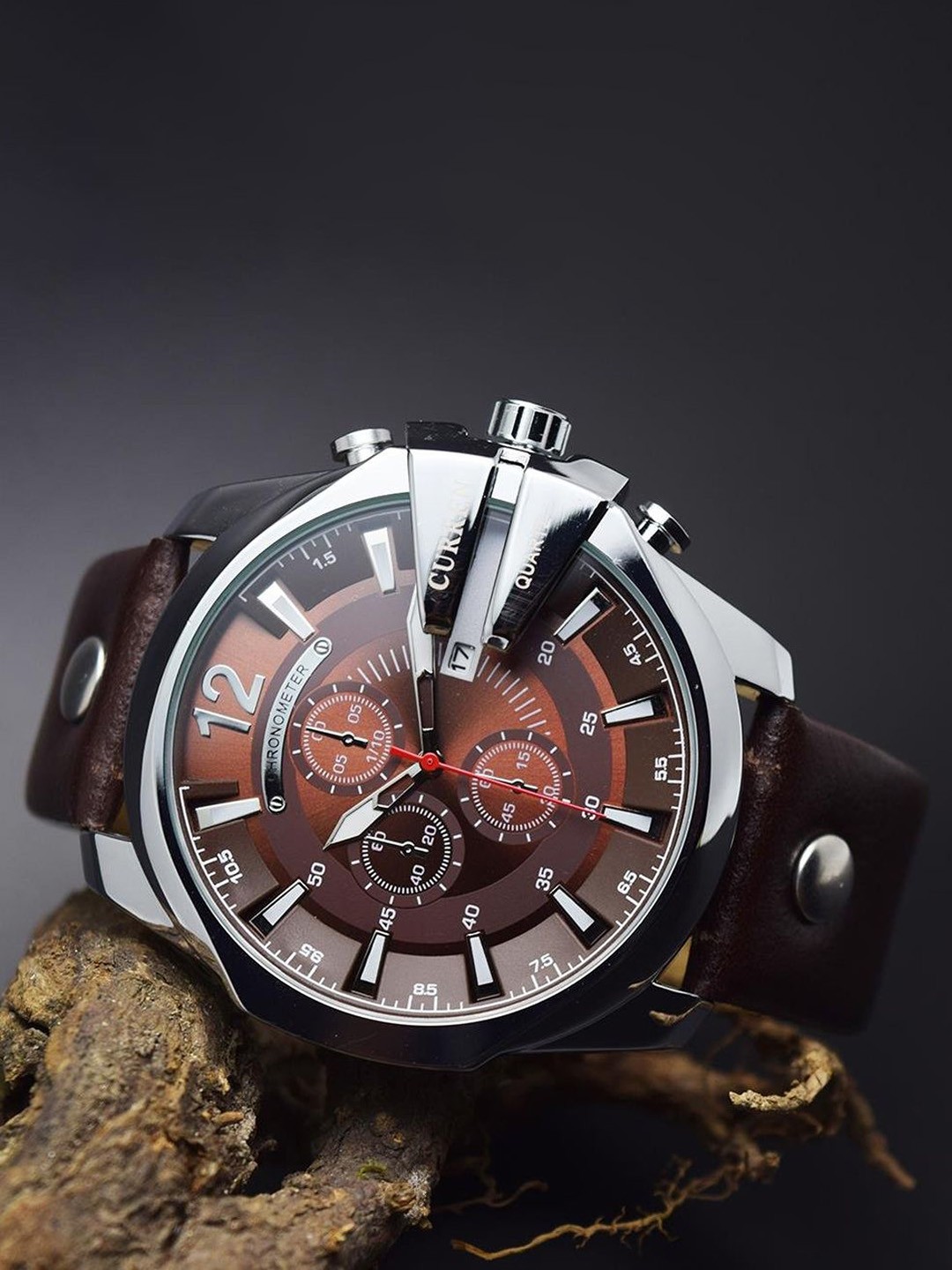 

Curren Men Embellished Analogue Watch CR-8176-Slvr Brwn, Brown