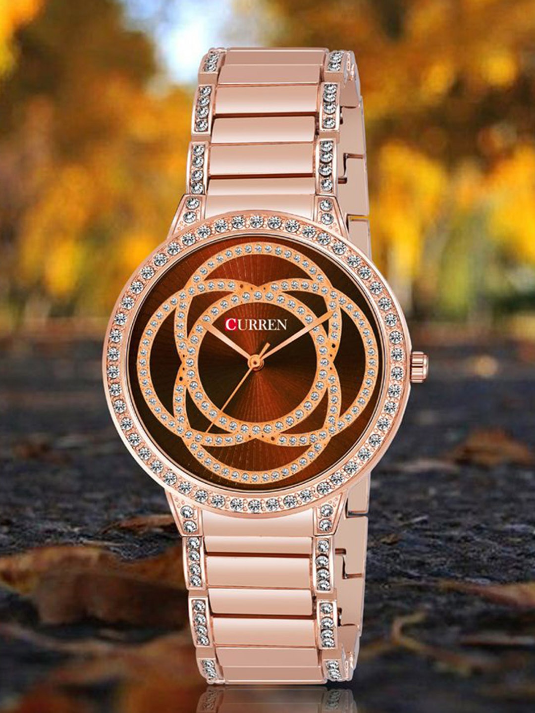 

Curren Women Brass Embellished Dial Analogue Watch CR-3480-Rose-Brown, Rose gold
