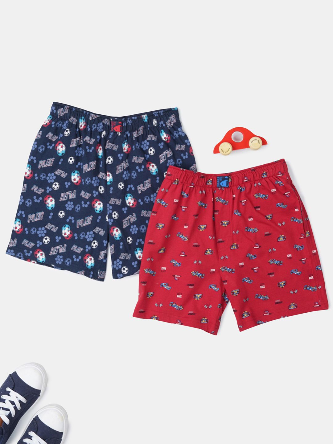 

Jockey Boys Pack of 2 Modern Classic Graphic Printed Mid-Rise Regular Fit Shorts, Navy blue