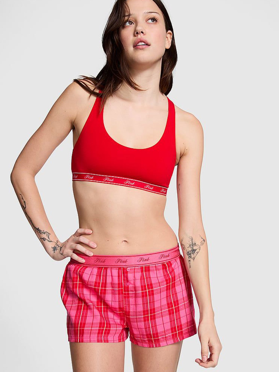 

Victoria's Secret Women Checked Lounge Shorts, Pink