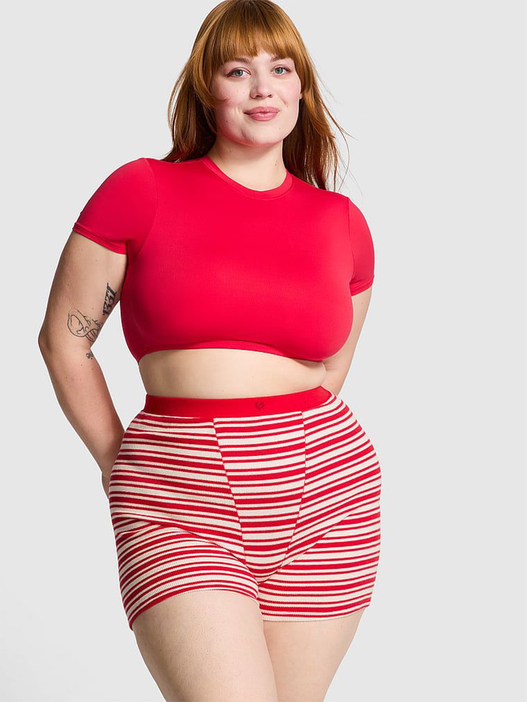 

Victoria's Secret Women Striped Mid-Rise Lounge Shorts, Red