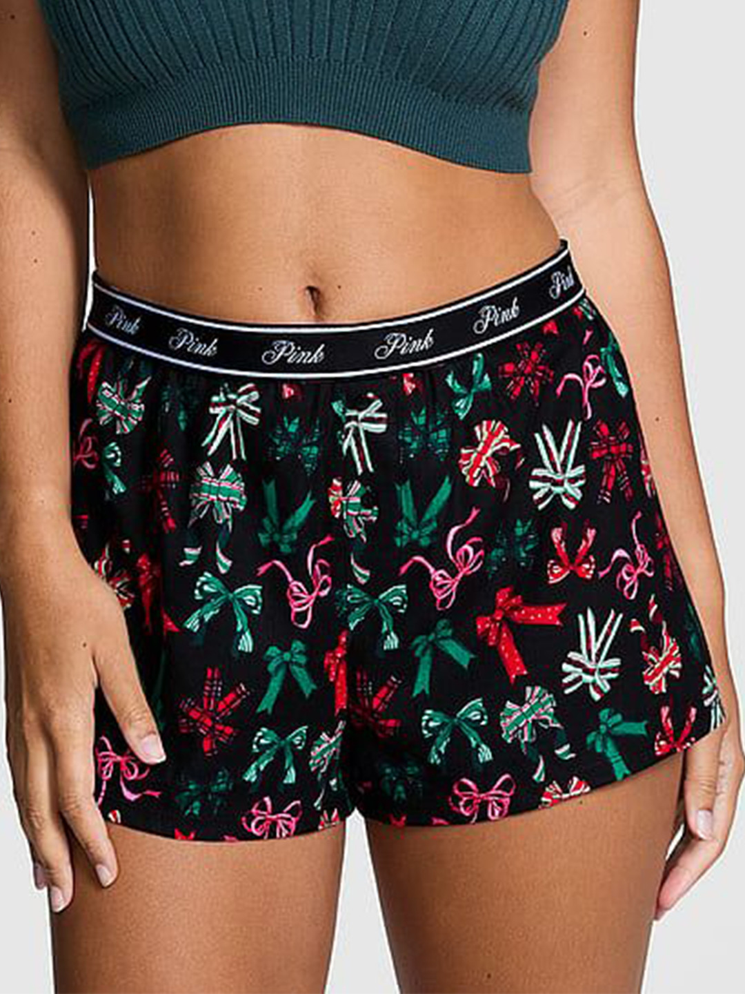 

Victoria's Secret Women Mid-Rise Printed Lounge Shorts, Black