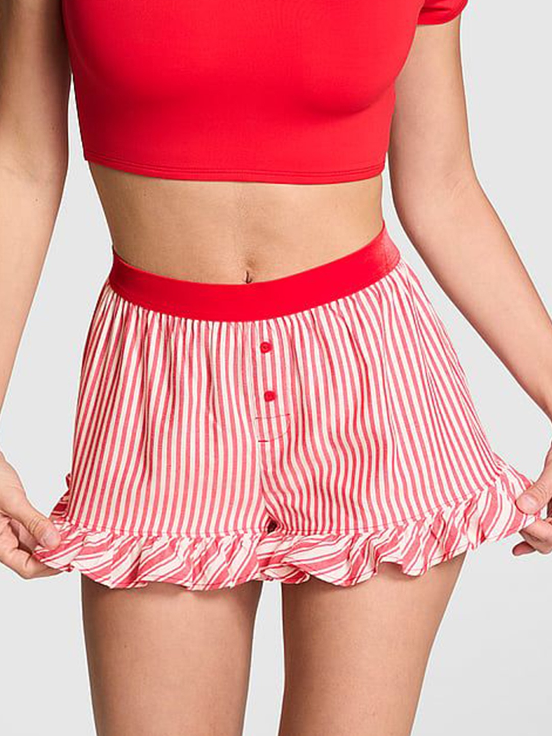 

Victoria's Secret Women Striped Lounge Shorts, Red