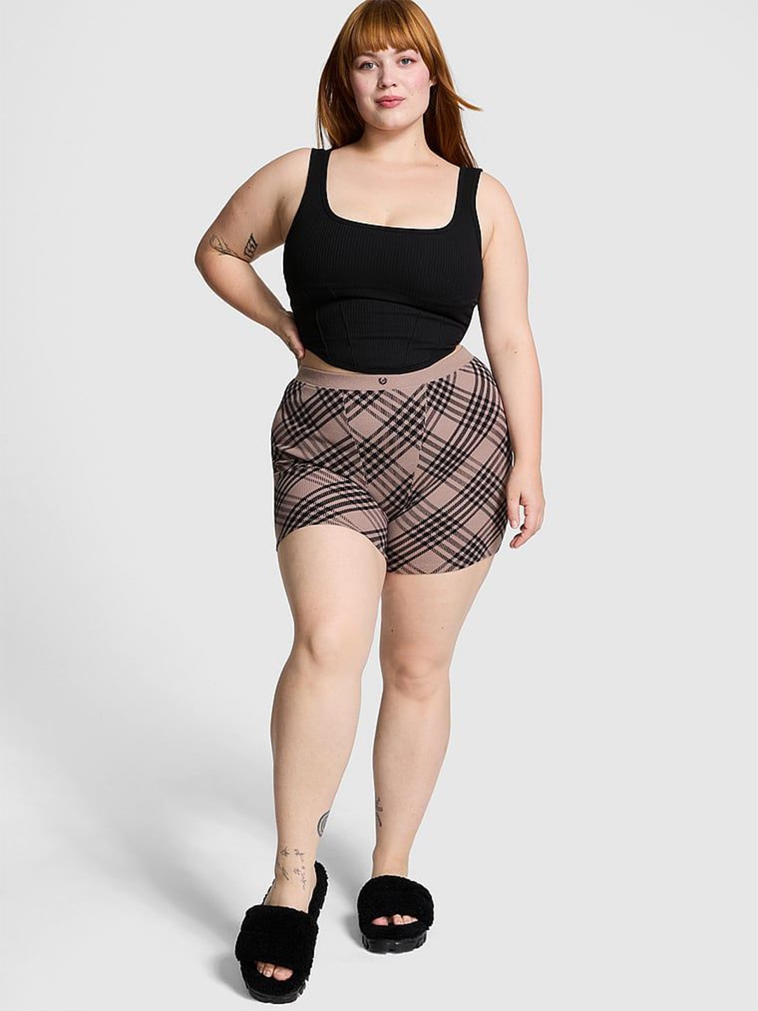 

Victoria's Secret Women Plus Size Checked Lounge Shorts, Coffee brown