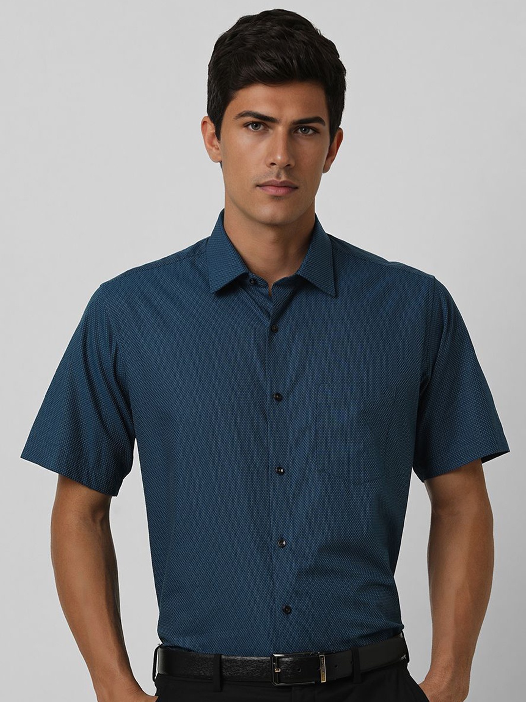 

Van Heusen Men Spread Collar Micro Ditsy Printed Cotton Slim Fit Formal Shirt, Teal