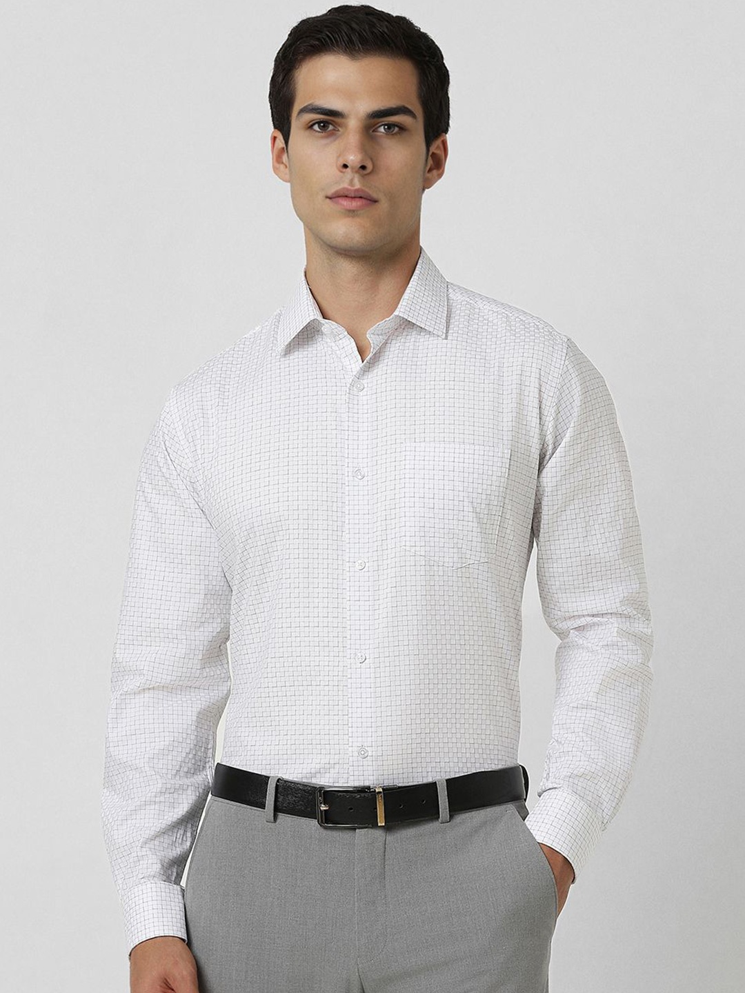 

Van Heusen Men Speread Collar Geometric Printed Cotton Slim Fit Formal Shirt, White