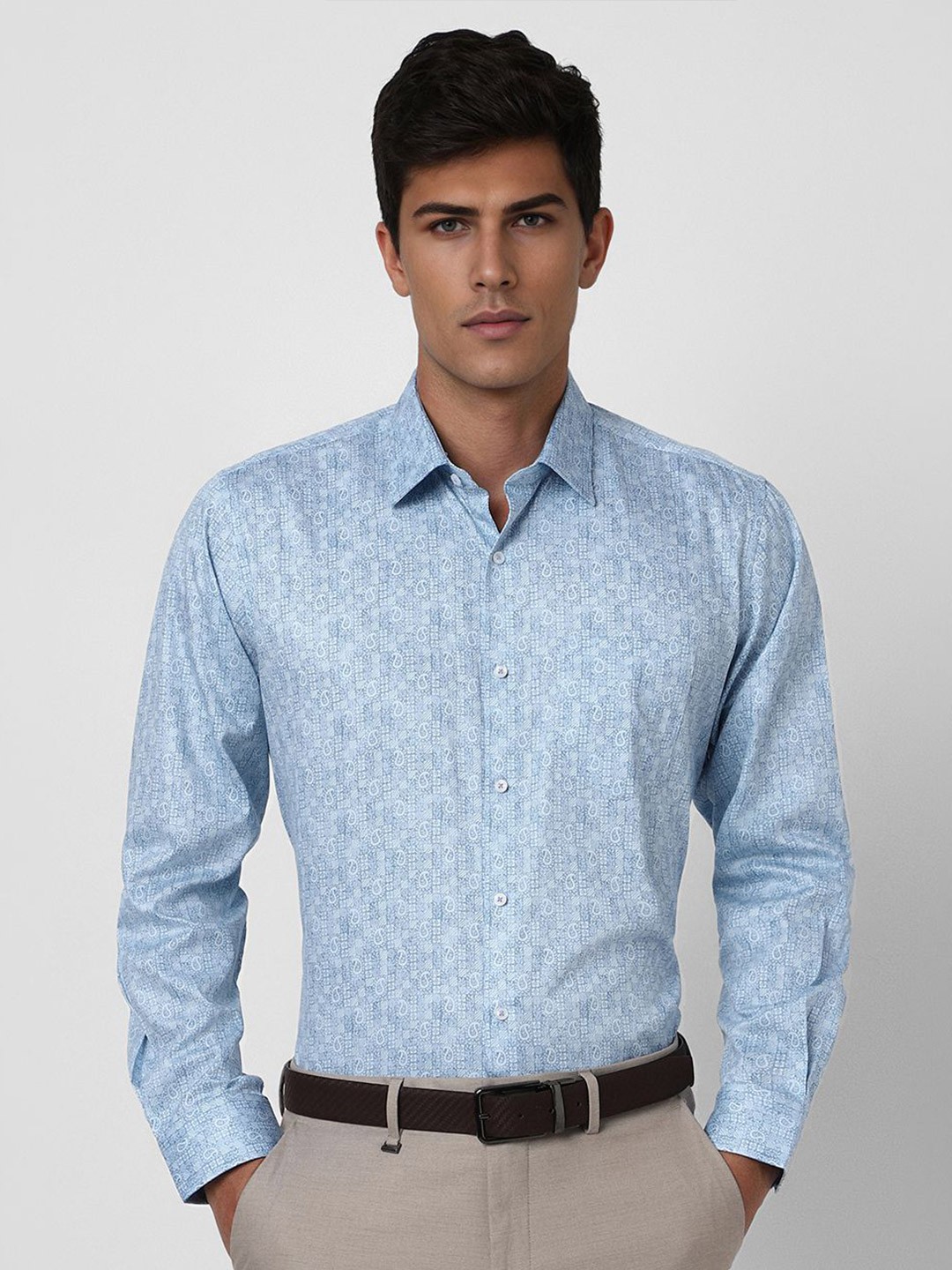 

Van Heusen Men Spread Collar Abstract Printed Cotton Slim Fit Formal Shirt, Blue