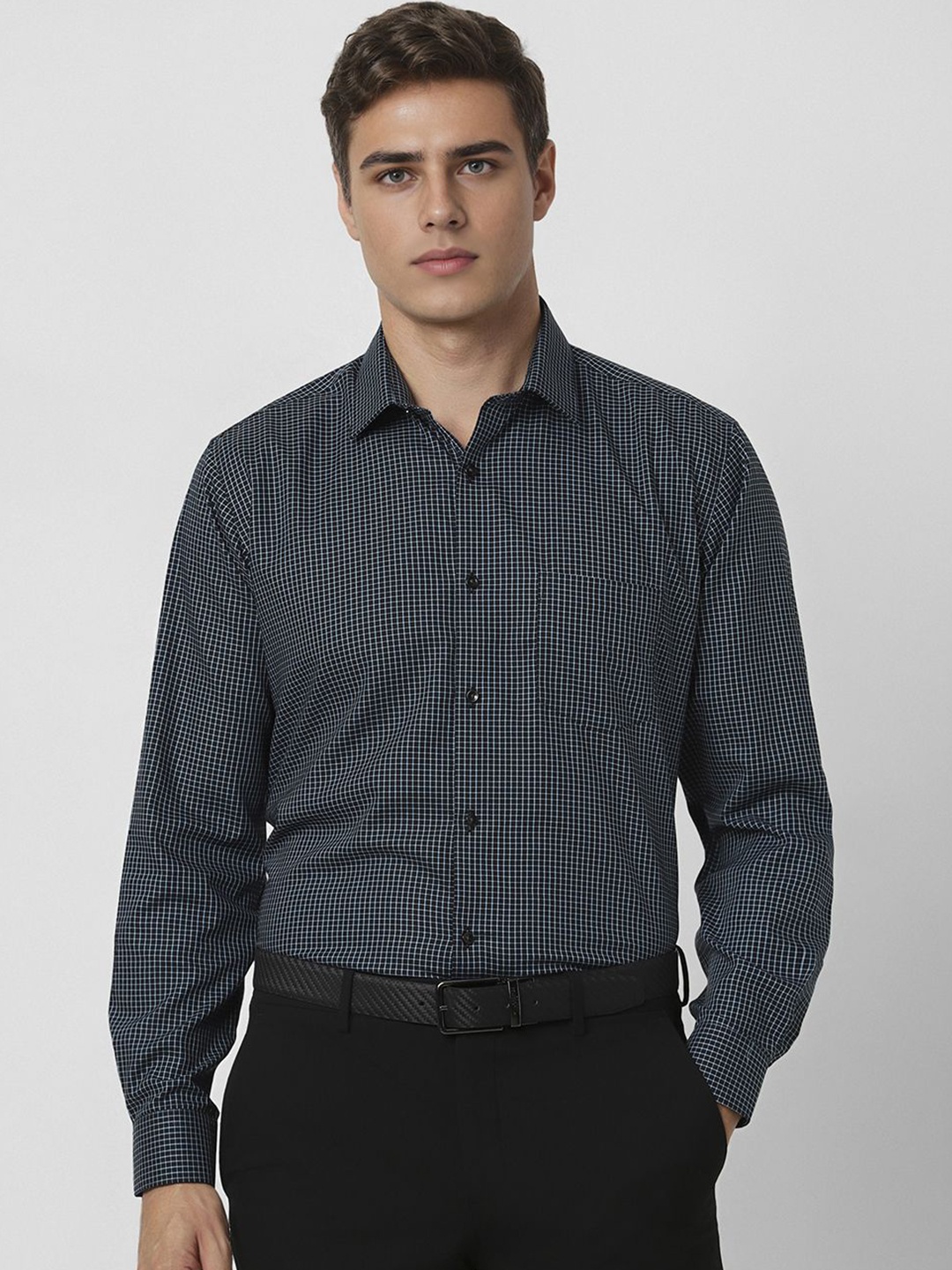 

Van Heusen Men Speread Collar Micro Checked Cotton Formal Shirt, Black
