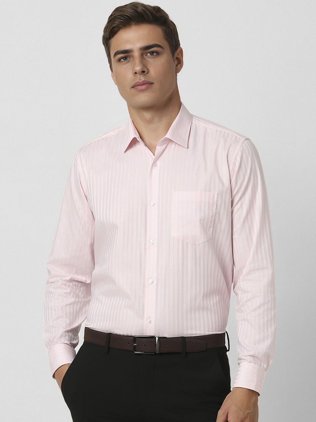 

Van Heusen Men Speread Collar Vertical Striped Cotton Slim Fit Formal Shirt, Coral