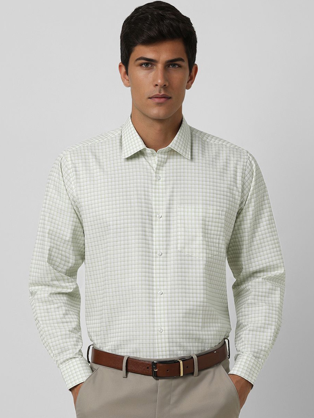 

Van Heusen Men Spread Collar Micro Checked Cotton Formal Shirt, White