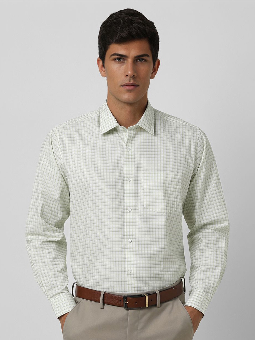 

Van Heusen Men Spread Collar Micro Checked Cotton Formal Shirt, White