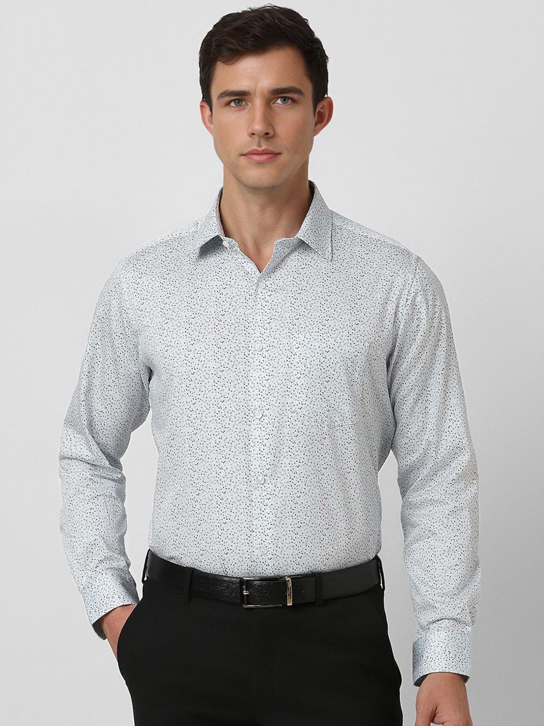 

Van Heusen Men Speread Collar Abstract Printed Cotton Slim Fit Formal Shirt, Blue