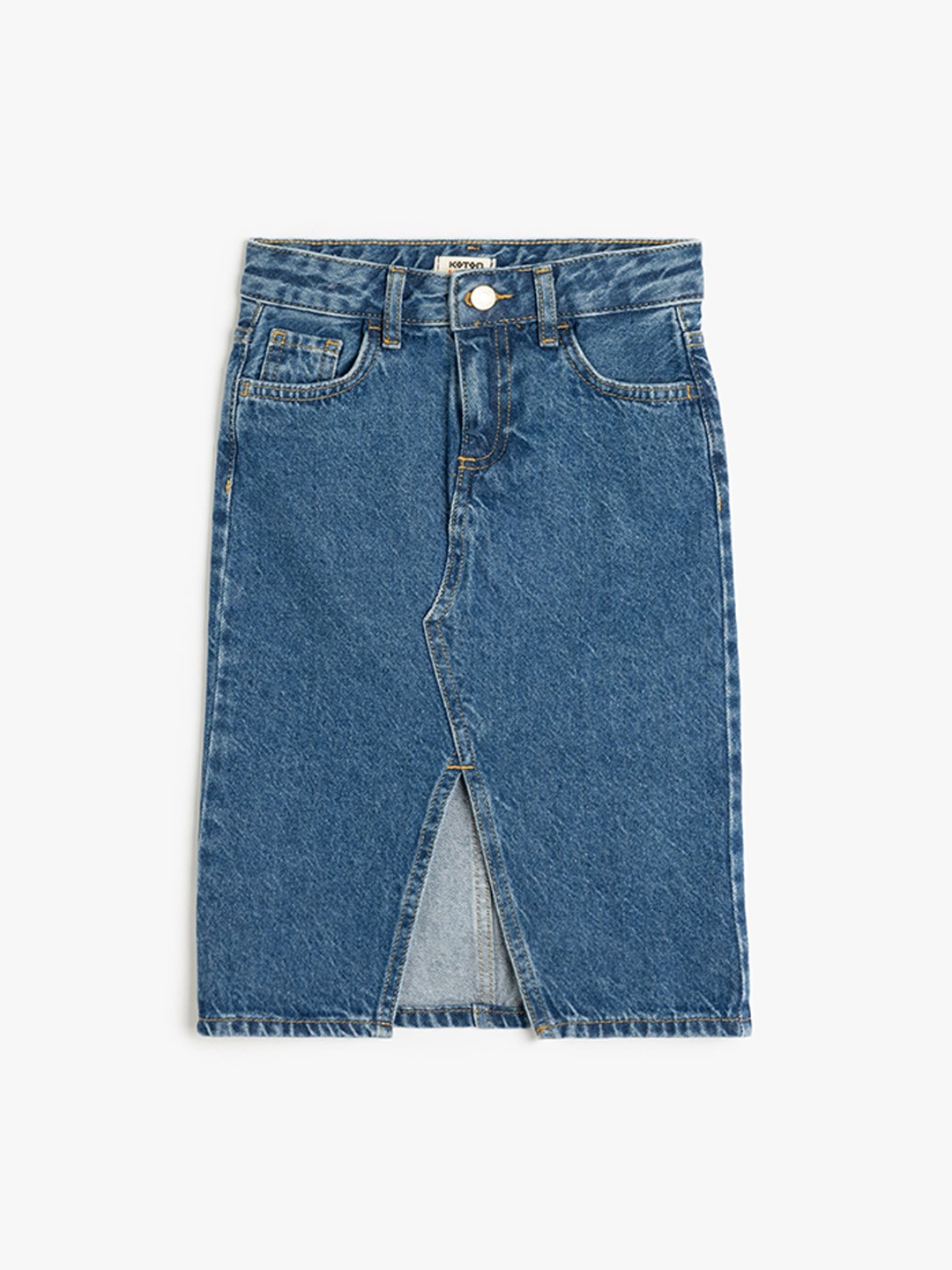 

Koton Girls Pure Cotton High-Rise Denim A-Line Skirt, Grey