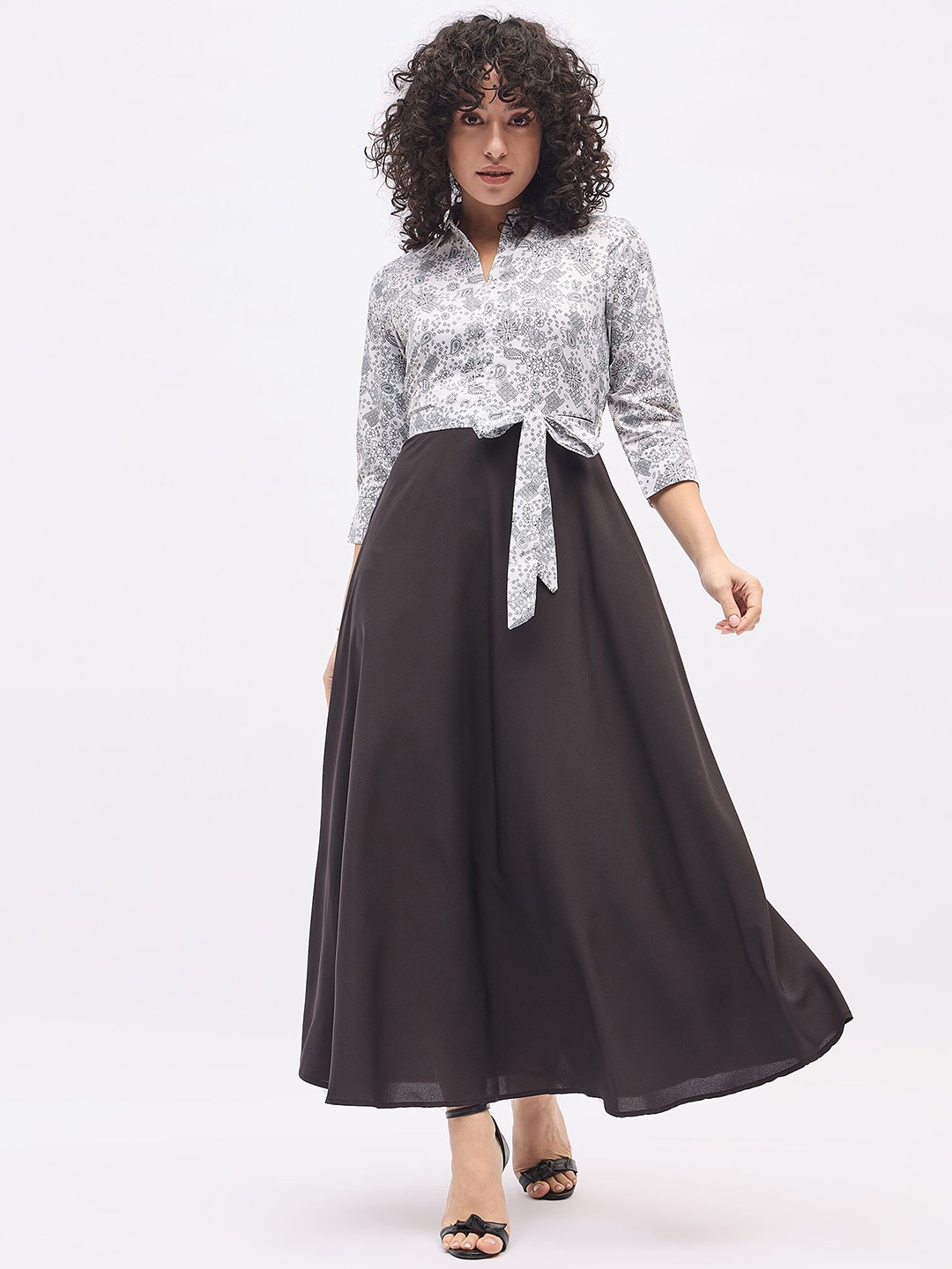 

DressBerry Women Shirt Collar Cuffed Sleeves A-Line Midi Dress, White
