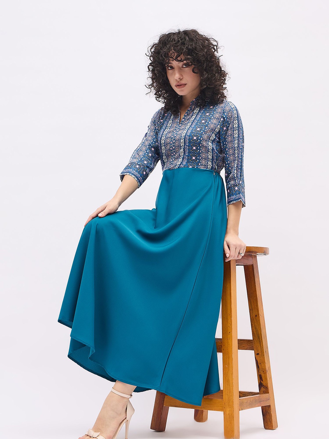 

DressBerry Floral Print Crepe A-Line Maxi Dress, Teal