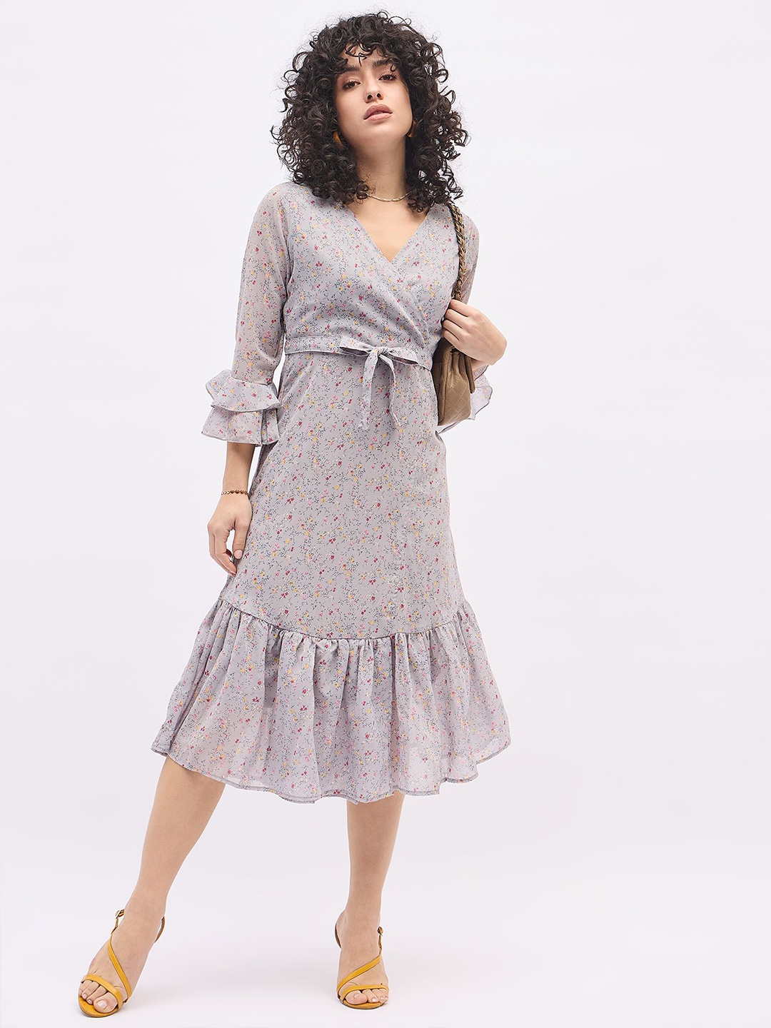

DressBerry Floral Printed Georgette Wrap Dress, Grey