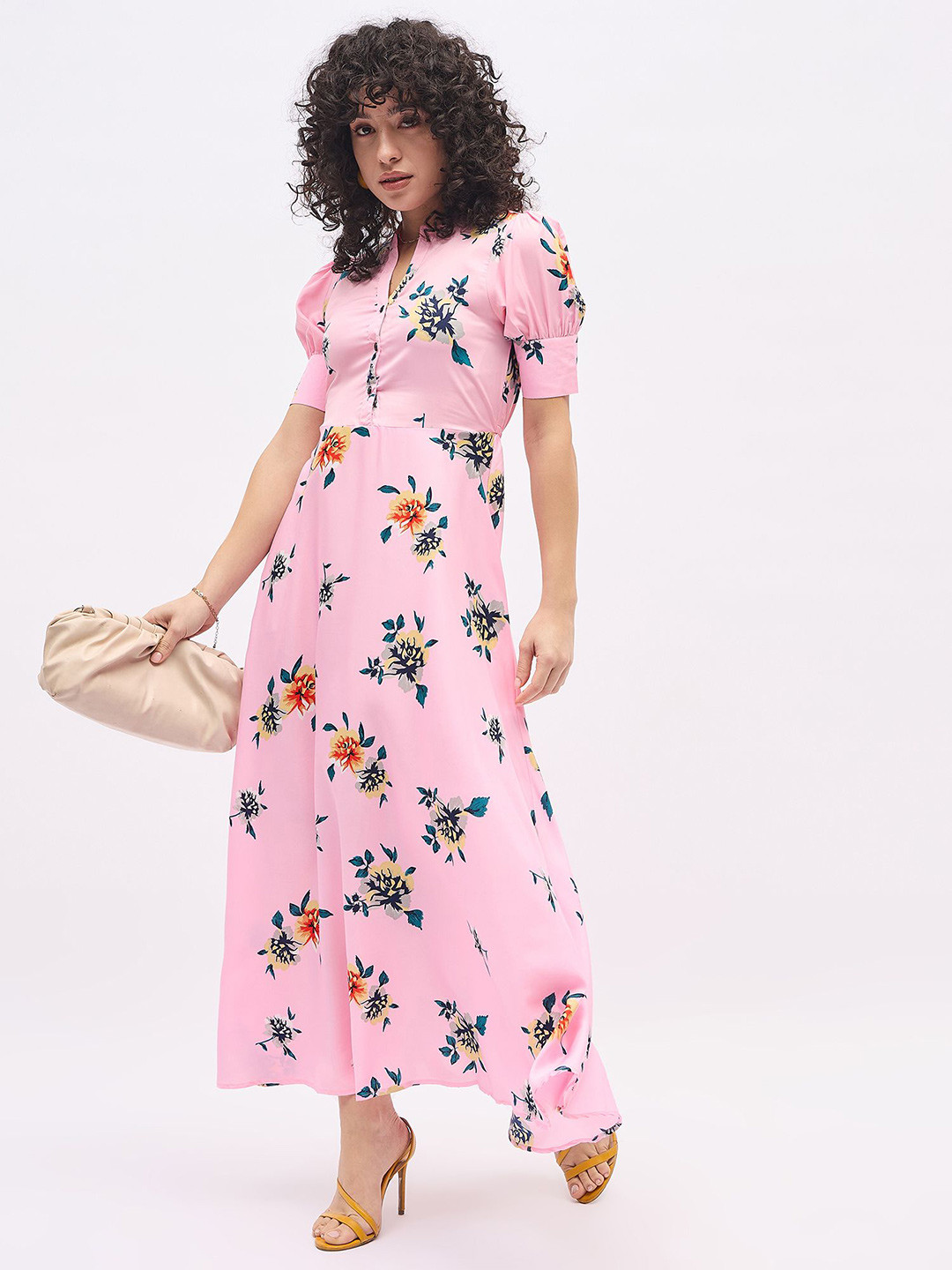 

DressBerry Women Floral Printed A-Line Maxi Dress, Pink