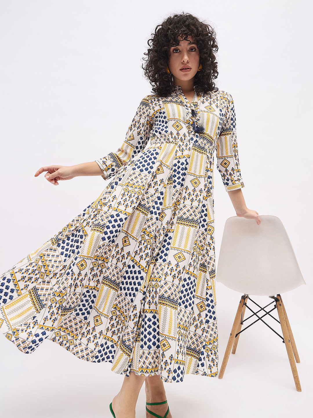 

DressBerry Women Abstract Printed A-Line Midi Dress, White