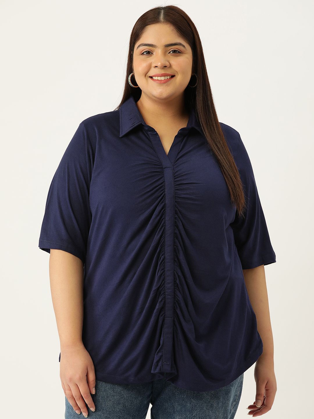 

theRebelinme Women Plus Size Shirt Style Top, Navy blue