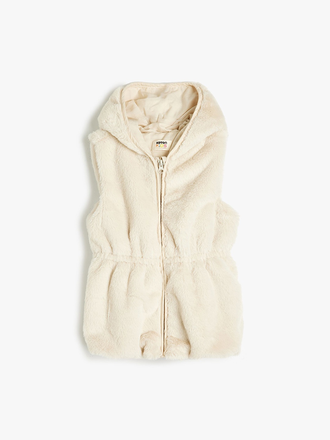 

Koton Girls Hooded Sleeveless Jacket, Beige