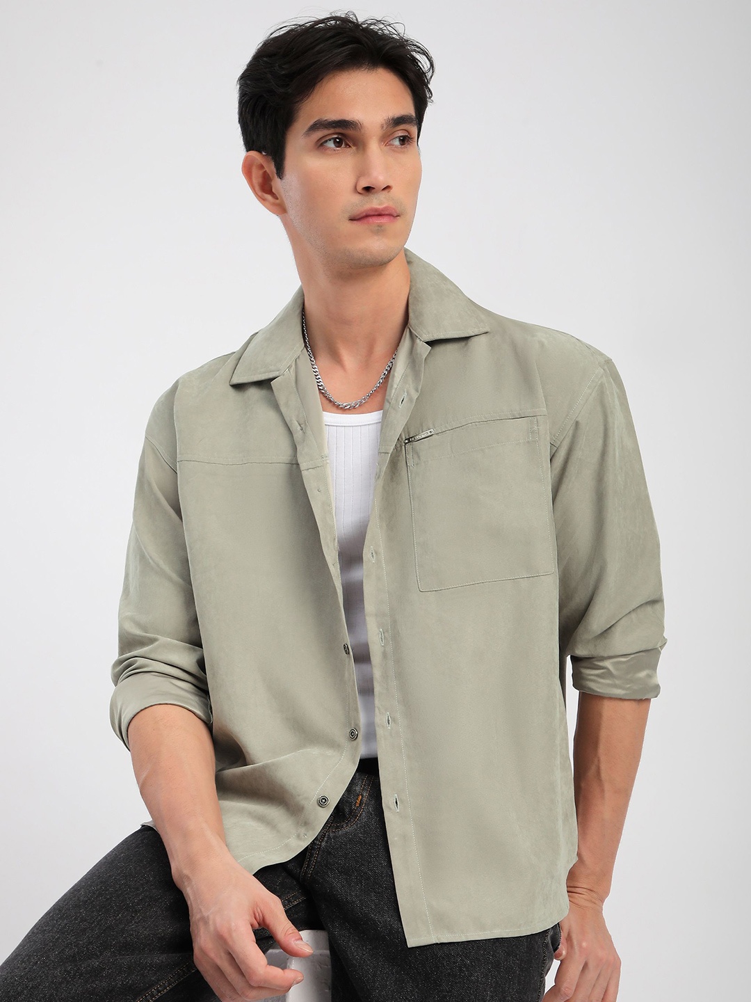 

Beyoung Men Cuban Collar Solid Relaxed Fit Casual Shirt, Grey