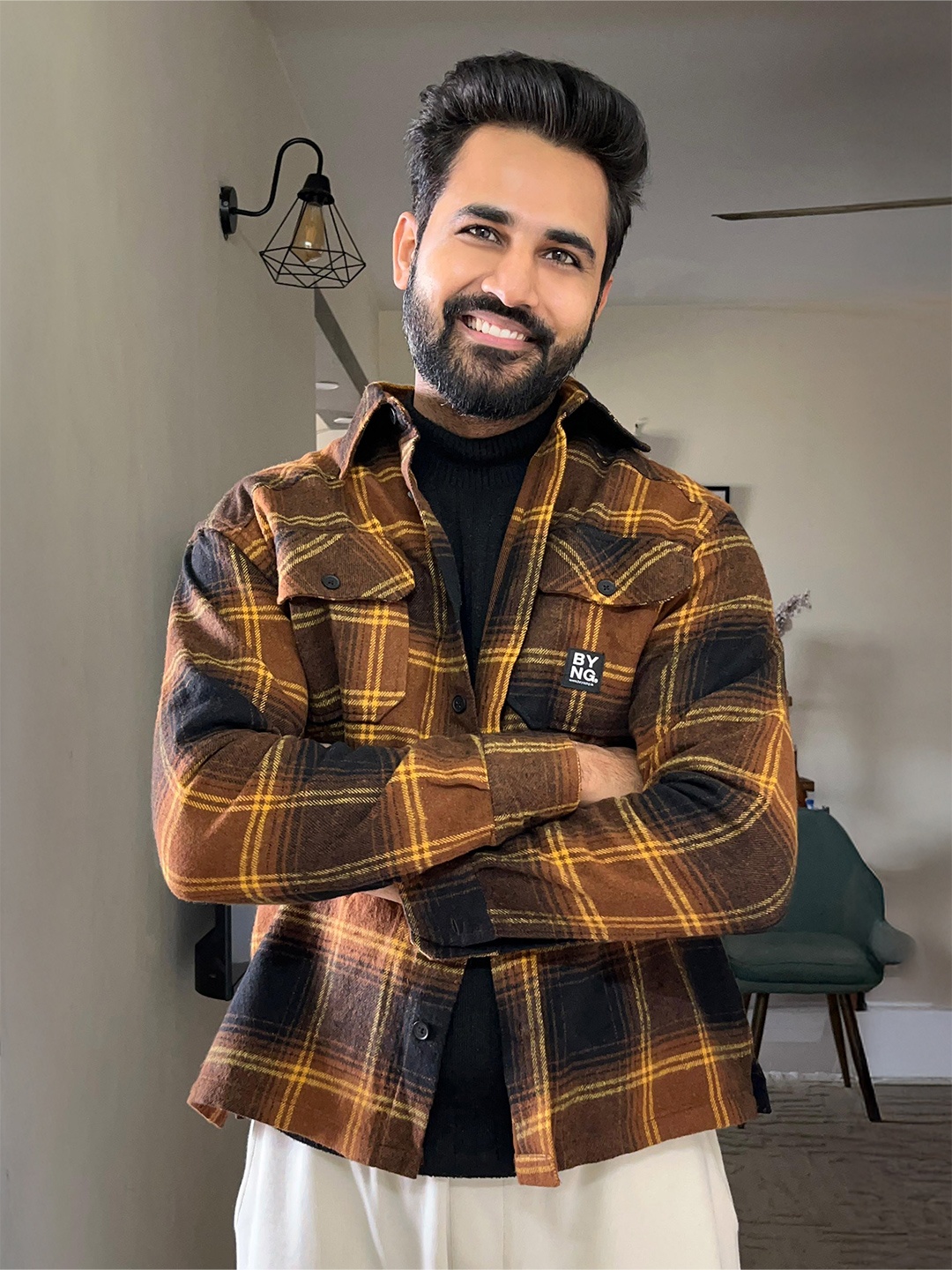 

Beyoung Recycled Check Flannel Shirt, Brown