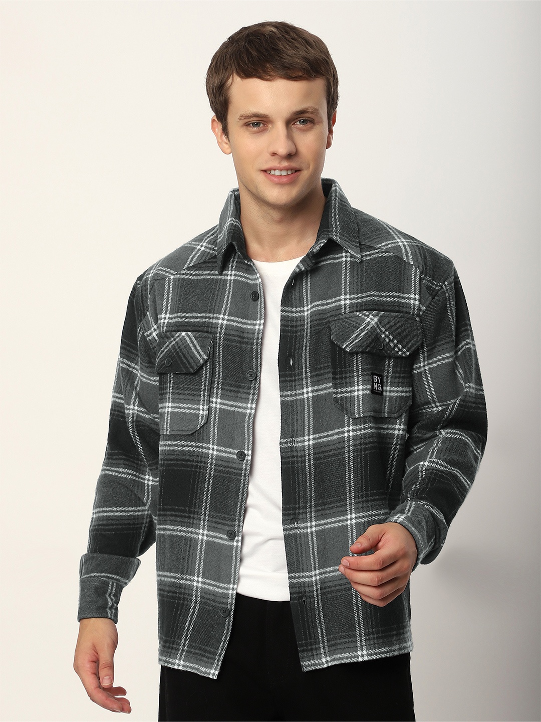 

Beyoung Recycled Check Flannel Shirt, Black