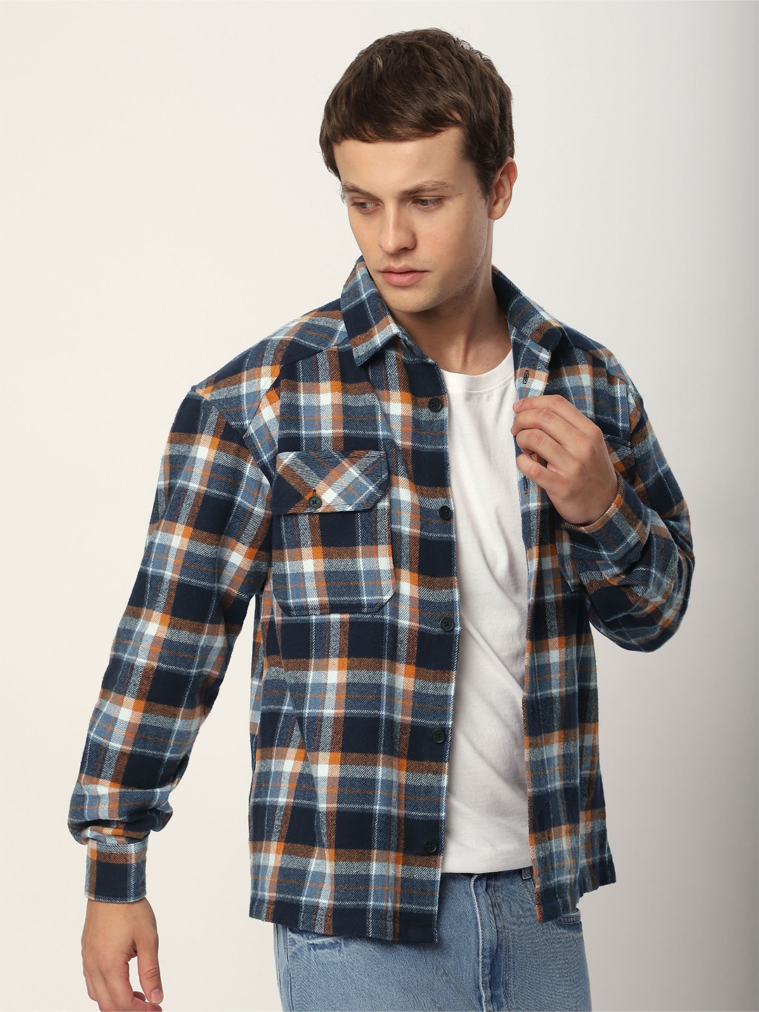 

Beyoung Recycled Check Flannel Shirt, Navy blue