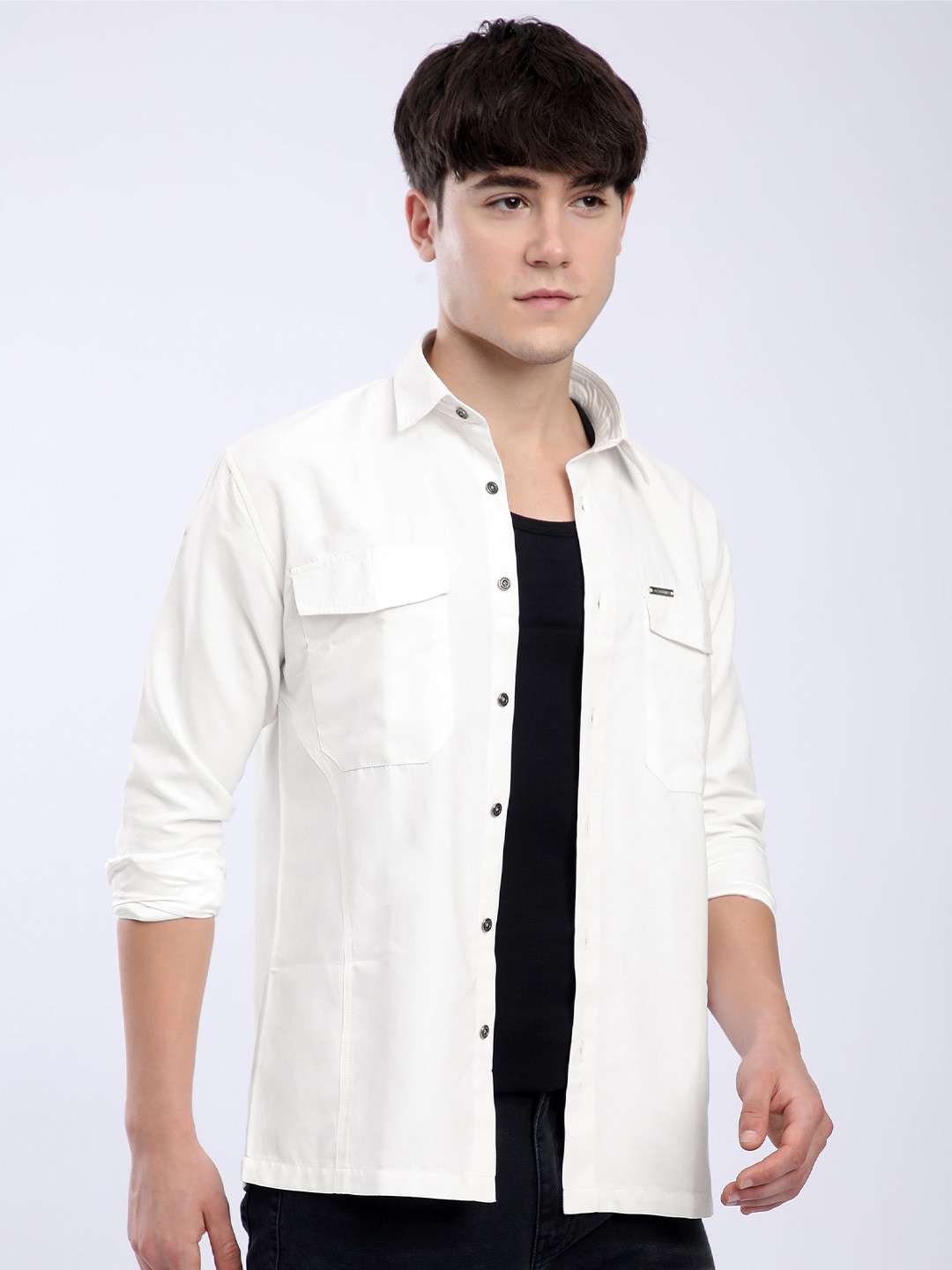 

Beyoung Men Spread Collar Solid Relaxed Fit Casual Shirt, White