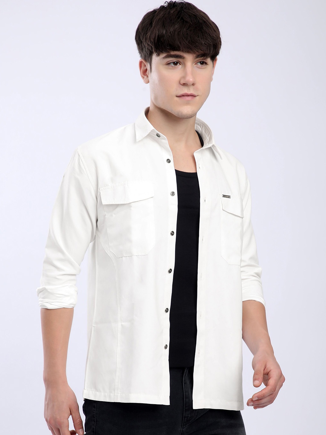

Beyoung Men Spread Collar Solid Relaxed Fit Casual Shirt, White