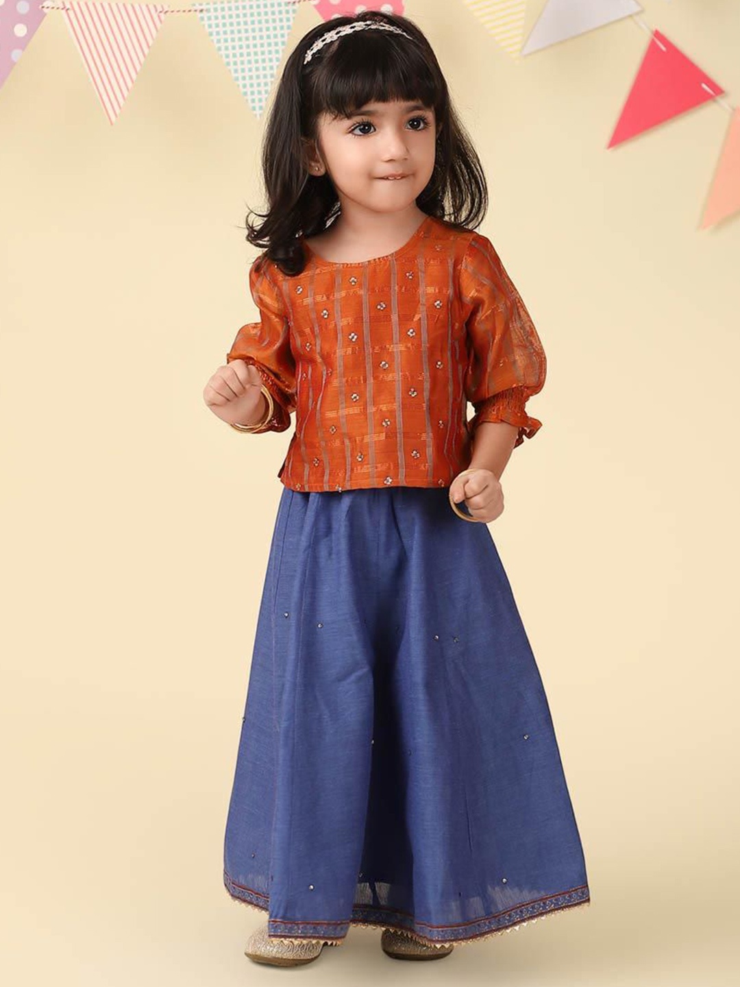 

Fabindia Girls Sequinned Ready to Wear Lehenga & Blouse, Blue
