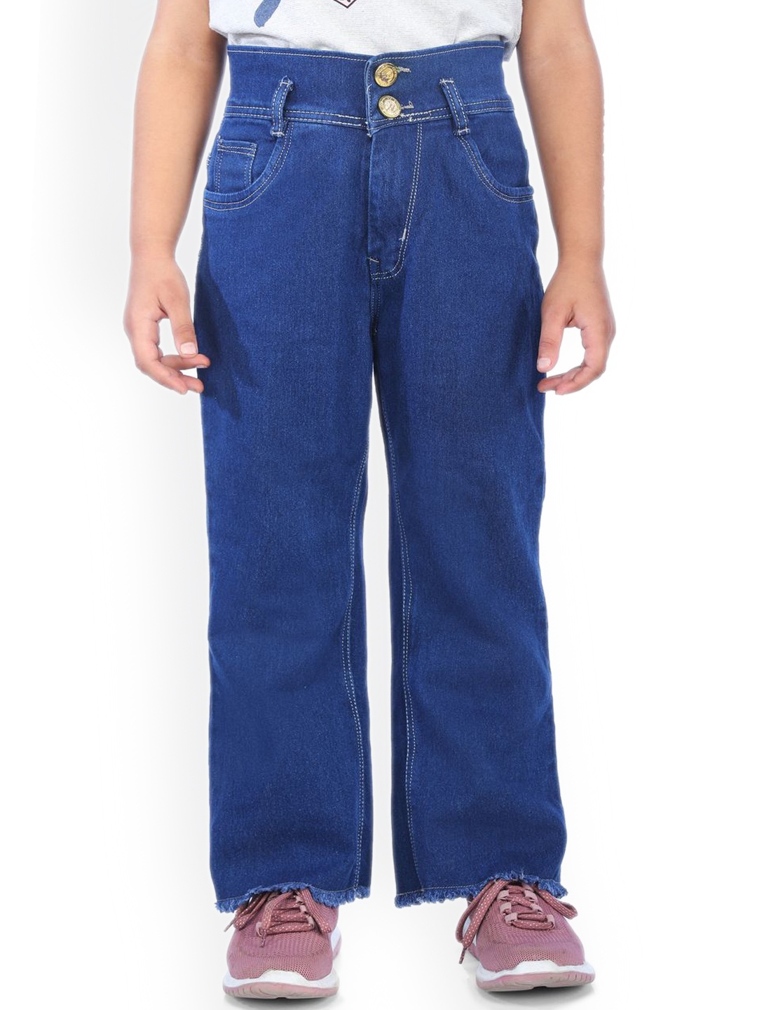 

GUCHU Girls Cotton Flared High-Rise Low Distress Jeans, Blue
