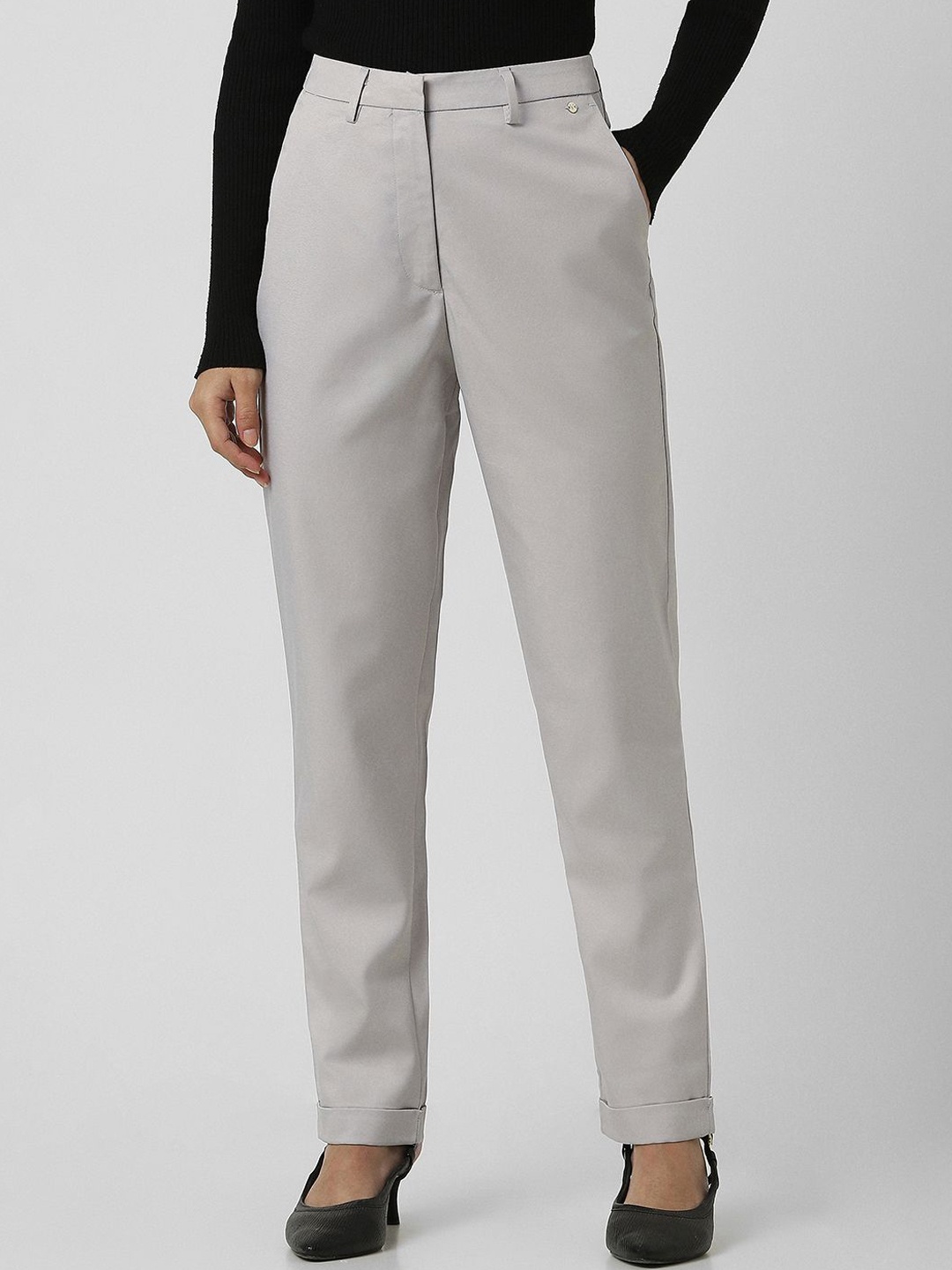 

Van Heusen Woman Women Regular Fit Mid-Rise Formal Trousers, Grey