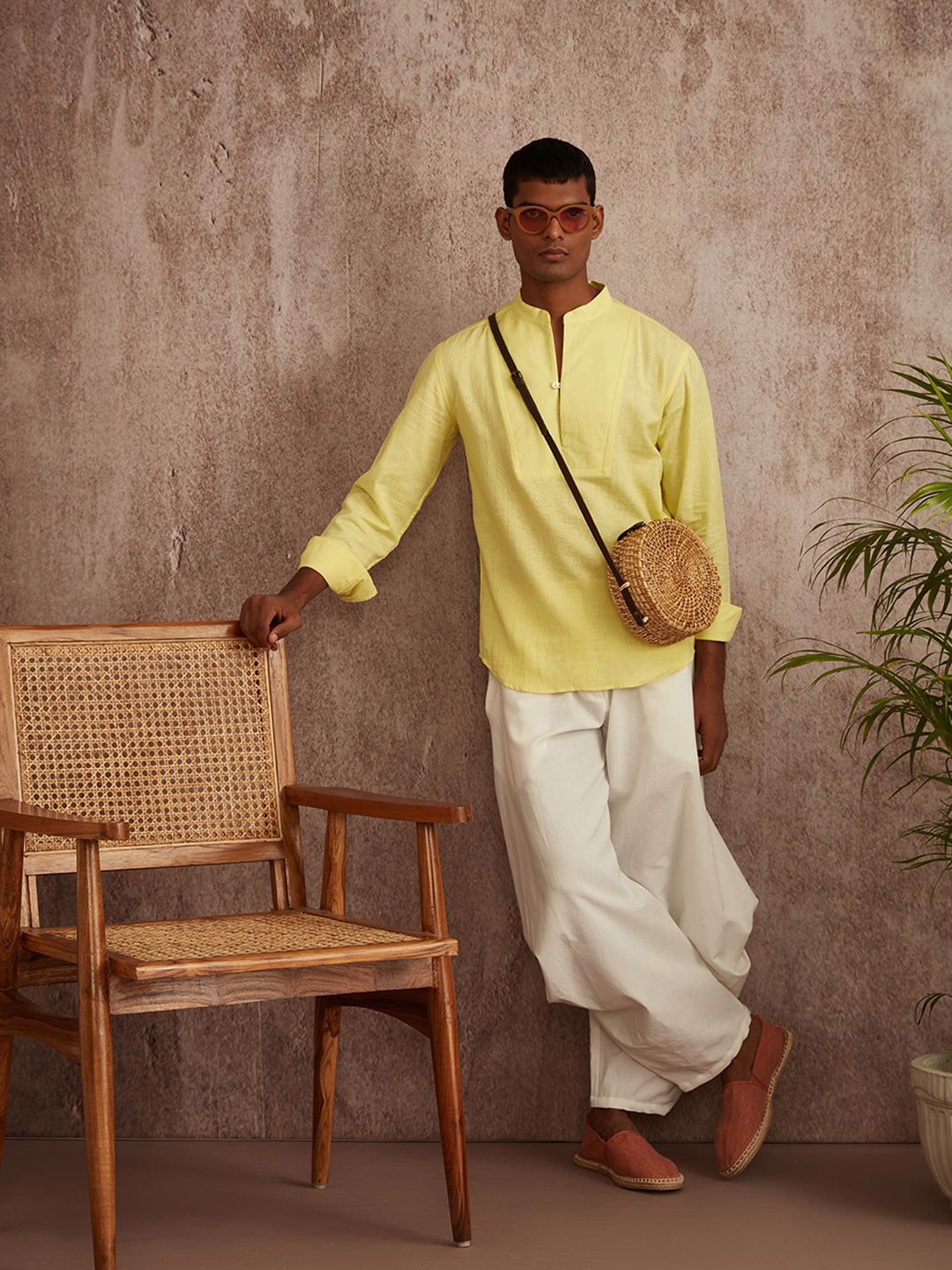 

Abhishti Men Solid Band Collar Cotton Casual Shirt, Yellow