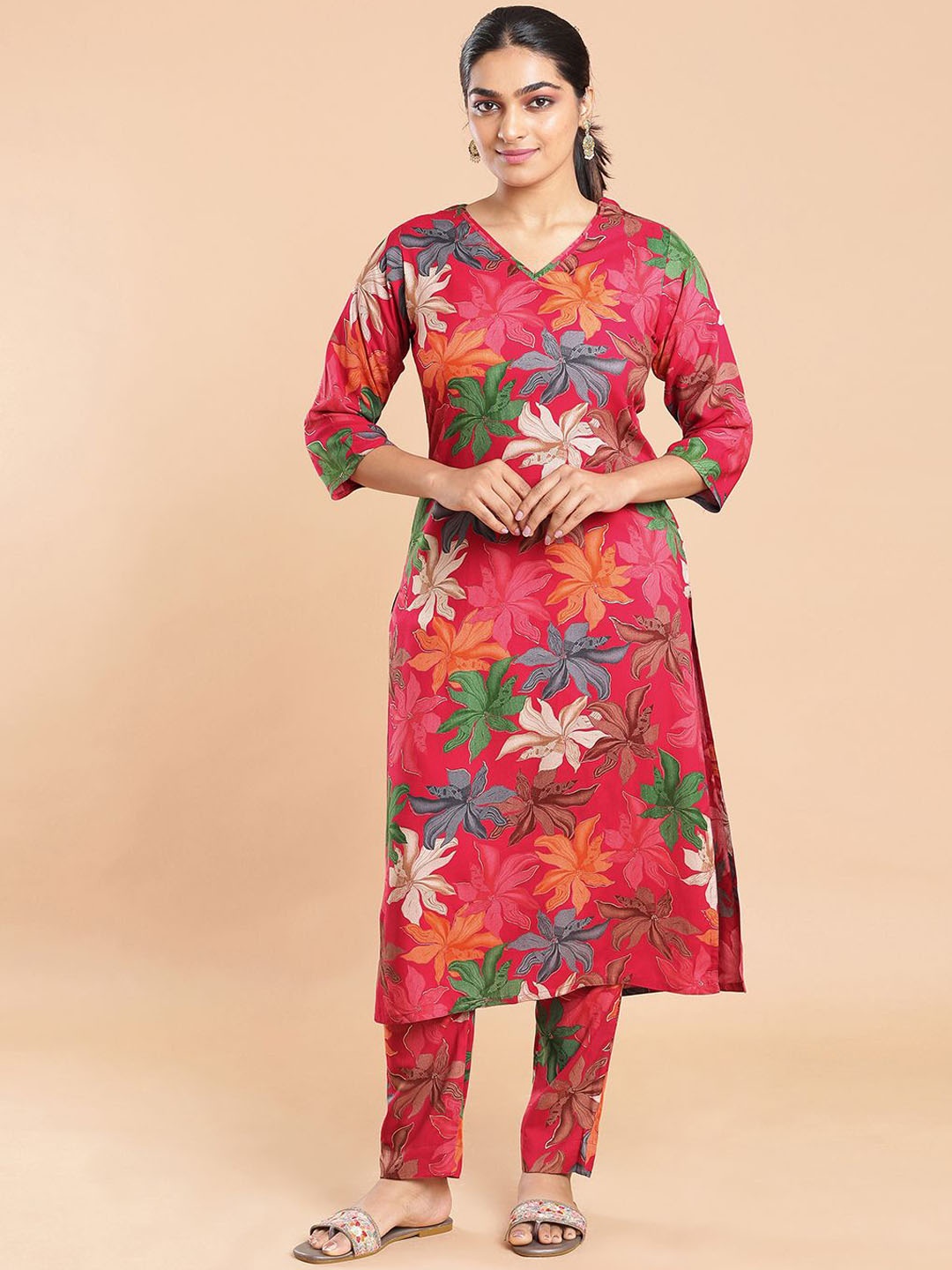 

Kalyan Silks Floral Printed Kurta with Trouser, Pink