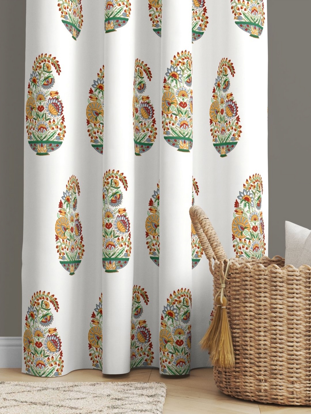 

JAIPUR FABRIC Yellow & White Floral Printed Cotton Long Door Curtain