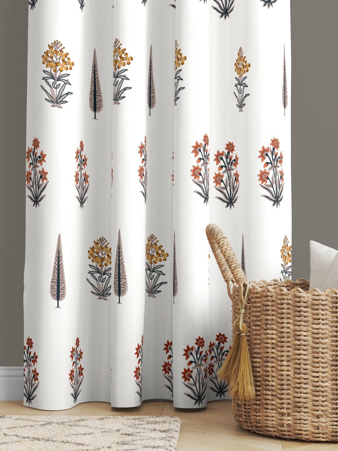 

JAIPUR FABRIC Brown & White Floral Printed Window Curtain