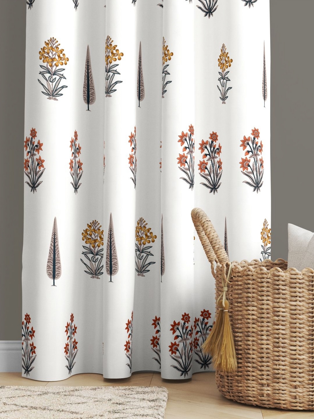 

JAIPUR FABRIC Brown & White Floral Printed Cotton Window Curtain