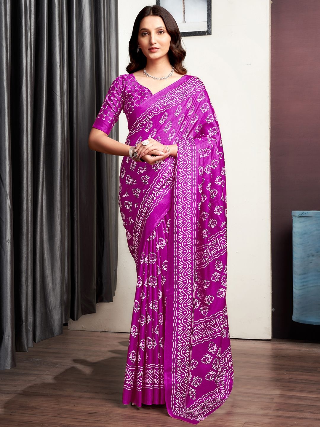 

SAMAH Bagh Printed Art Silk Saree, Pink