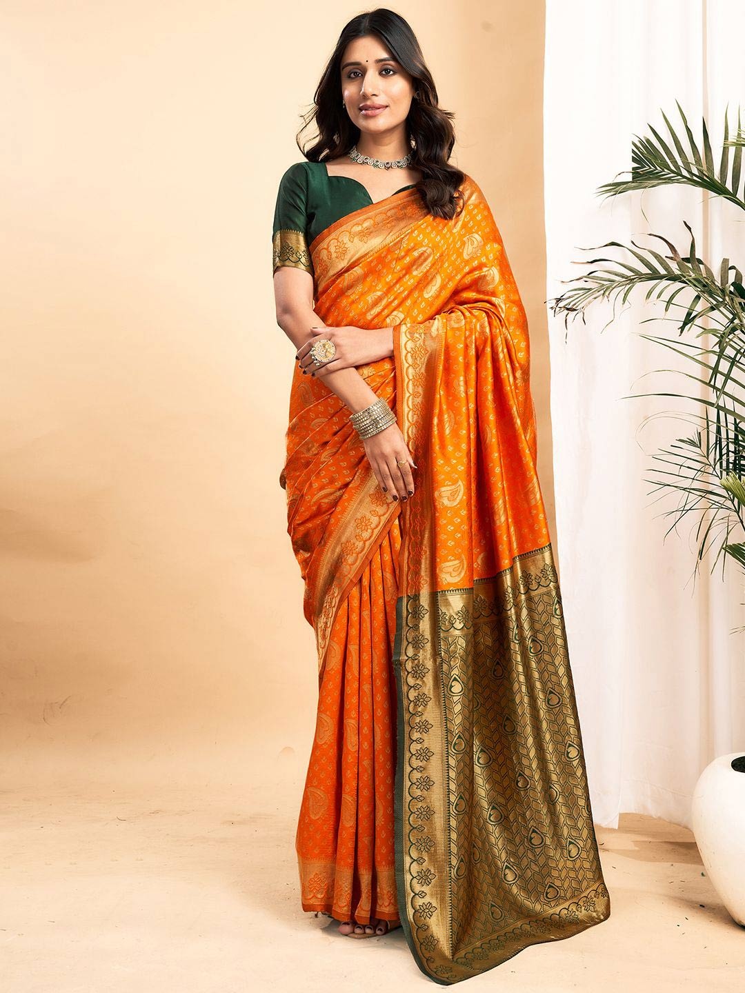 

SAMAH Woven Design Zari Banarasi Saree, Orange