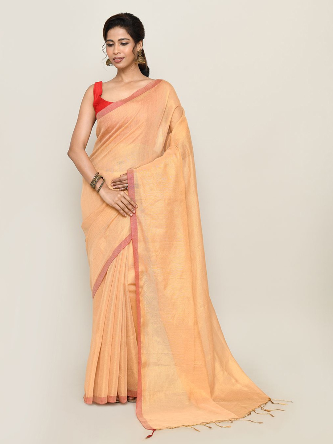 

SPRISH Pure Cotton Jamdani Saree, Orange