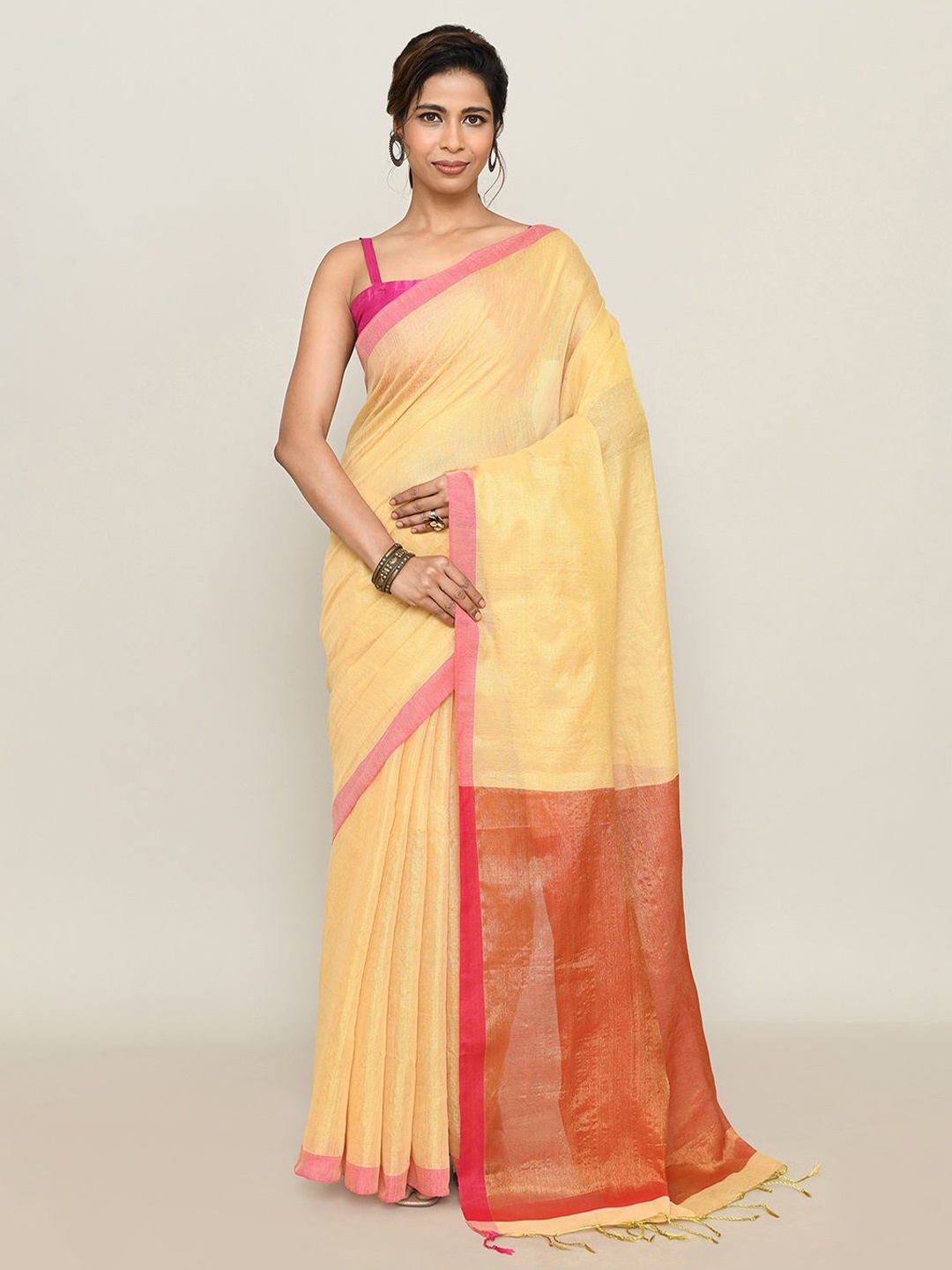 

SPRISH Pure Cotton Jamdani Saree, Yellow