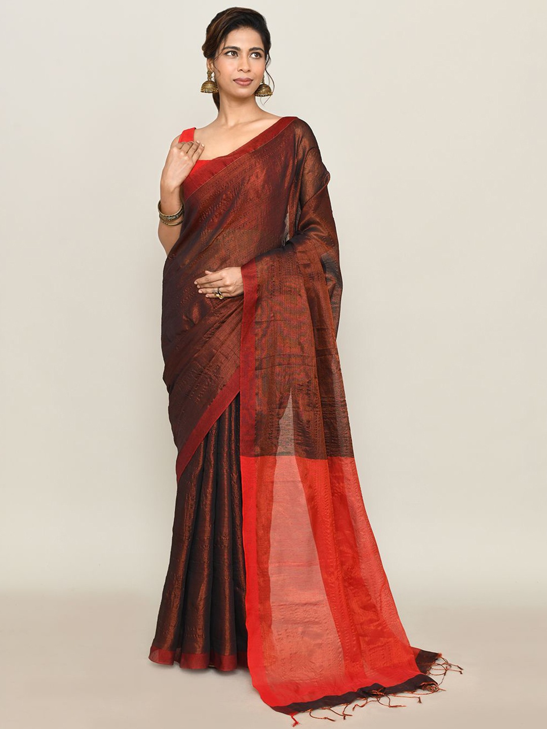 

SPRISH Pure Cotton Jamdani Saree, Maroon